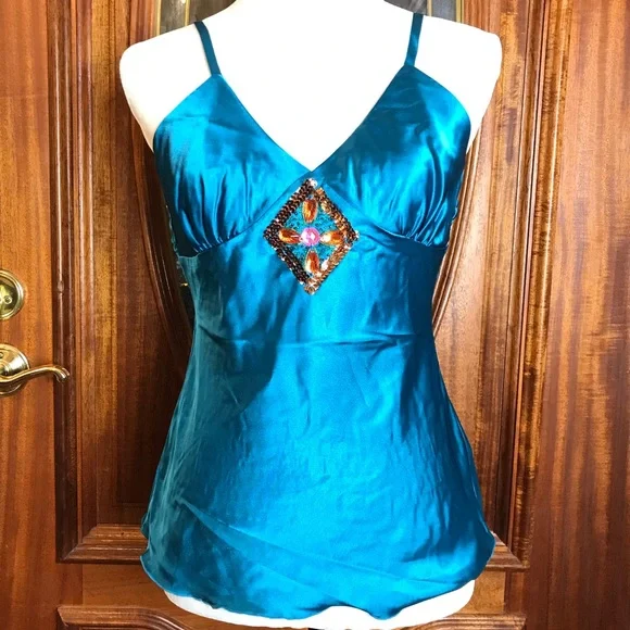 YOU GET BOTH - New NWT Jewel Tone Sequin Silky Cami Tank - Y2K 90s 2000s Retro - Picture 7 of 13